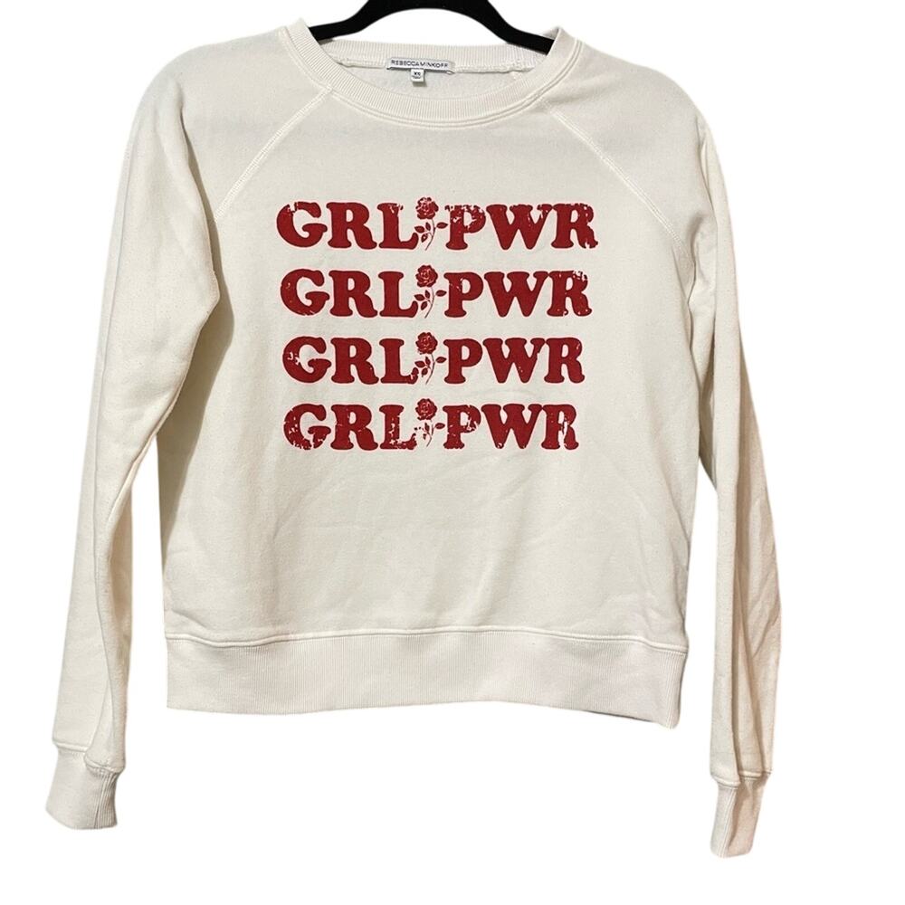Rebecca Minkoff Cream Girl Power Print Pullover Sweatshirt XS Womens Graphic